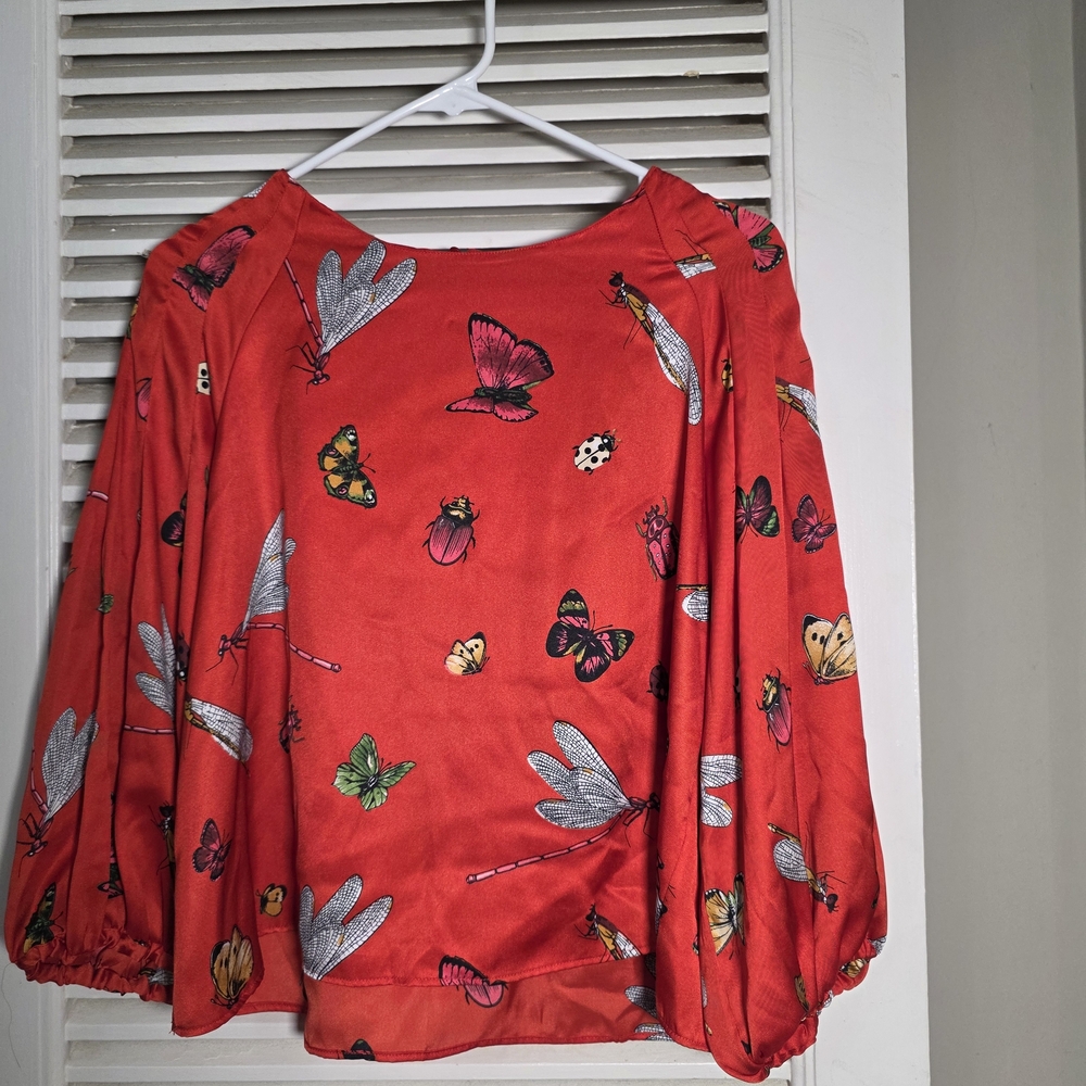 Zara Red Top with Butterfly and Dragonfly Print